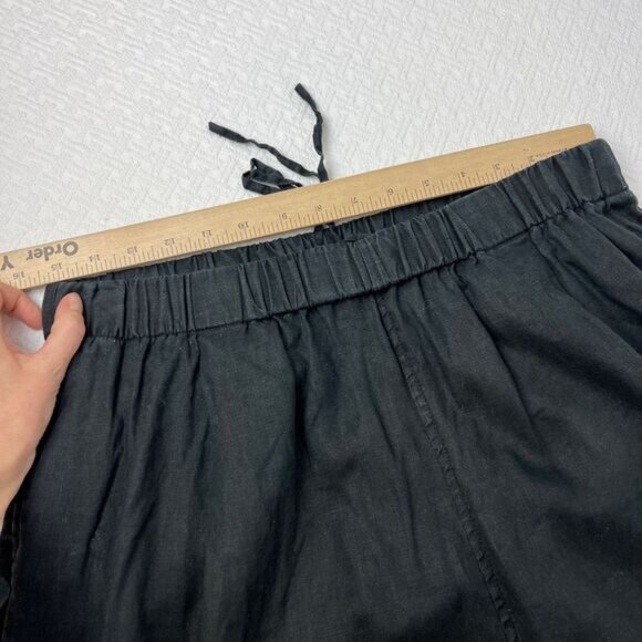 Vintage Women's Medium Black Pull on Linen Blend Cropped Pants Baggy Casual Beac - Picture 7 of 12
